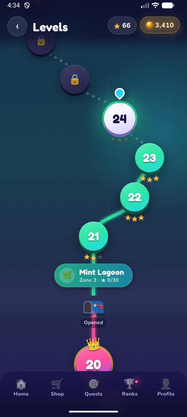 The level map with zones and stars